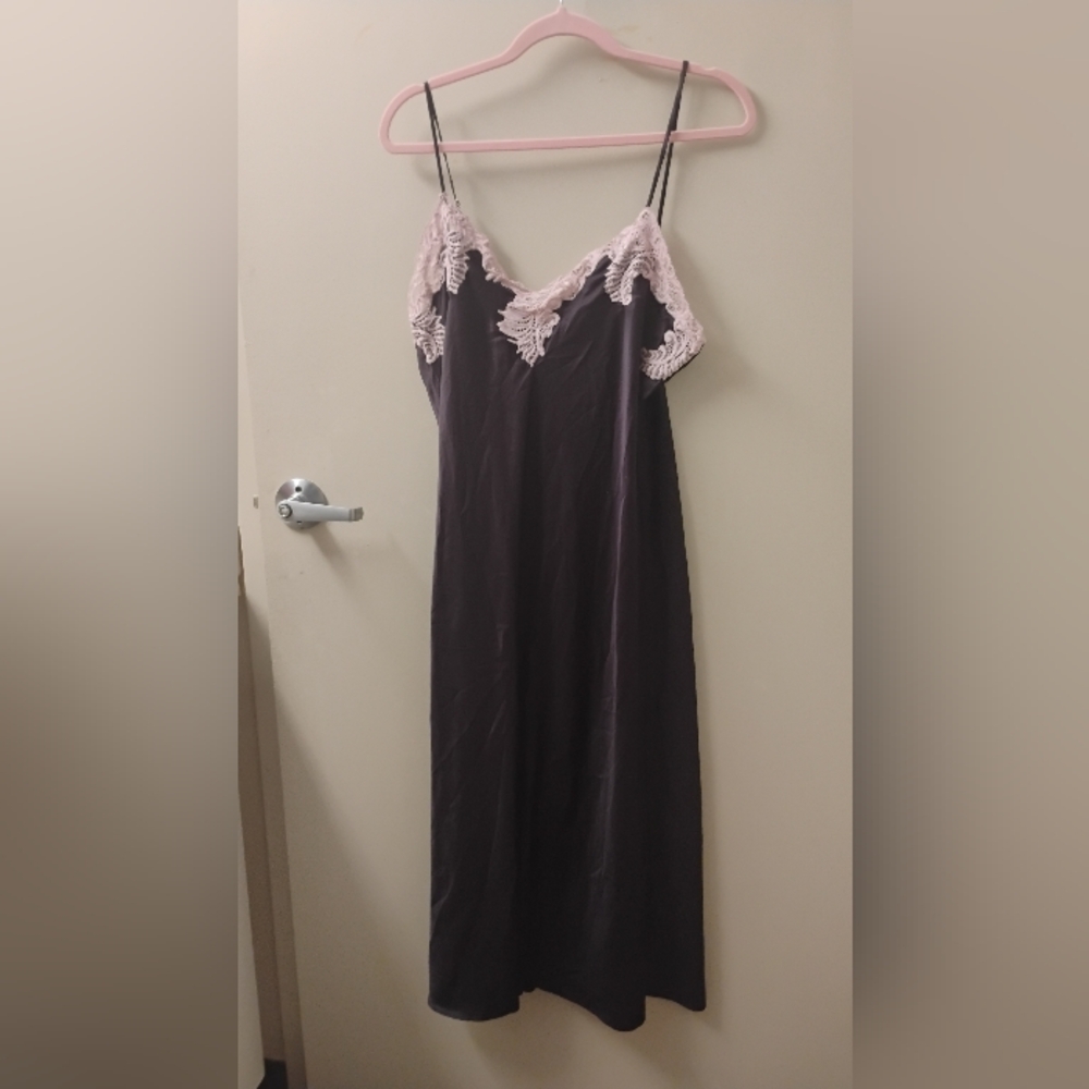 Natori Women's Purple Satin Lace Trim Slip Dress Sz L